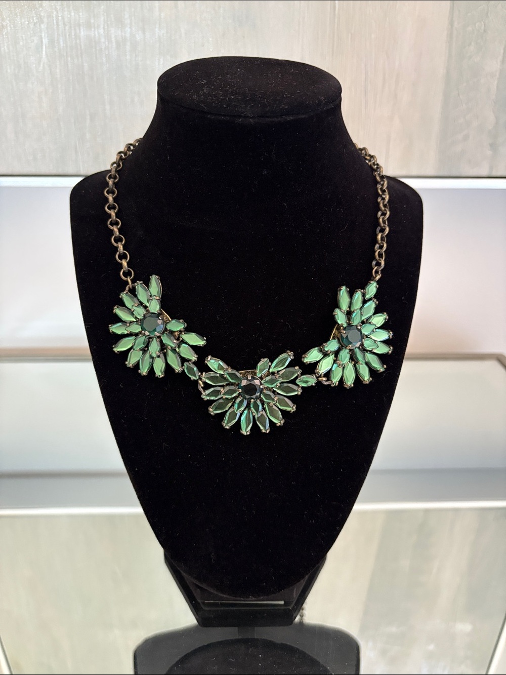Y2K J. Crew Green Statement Floral Bib Necklace